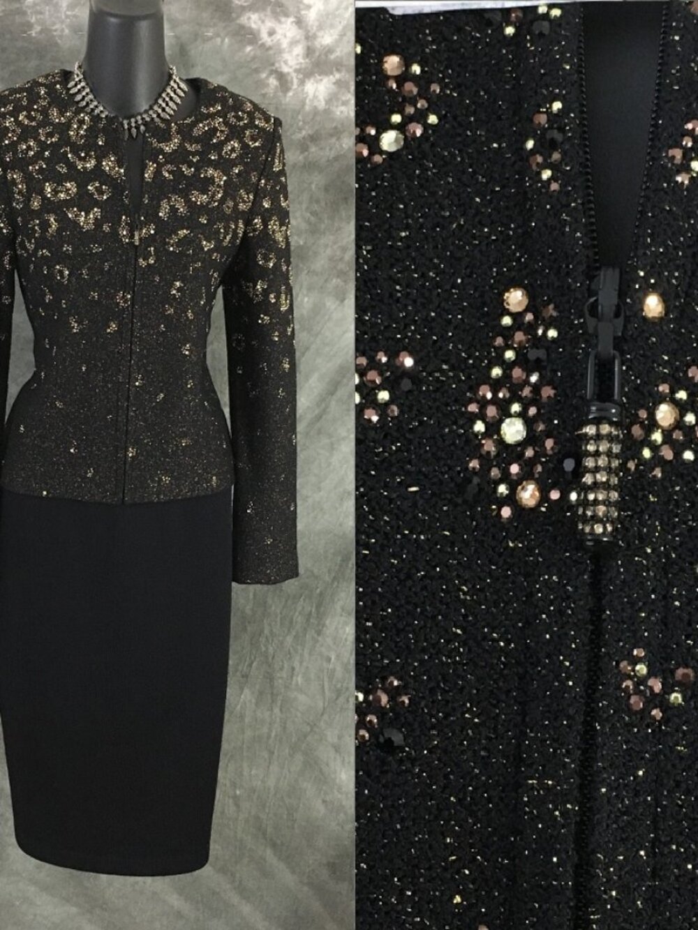 BEAUTIFUL St John knit black rhinestones embellished evening skirt suit 2